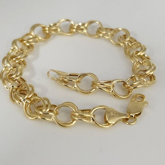 14k Yellow Gold Double Row Chain Link Bracelet 7.2" - Picture 2 of 9